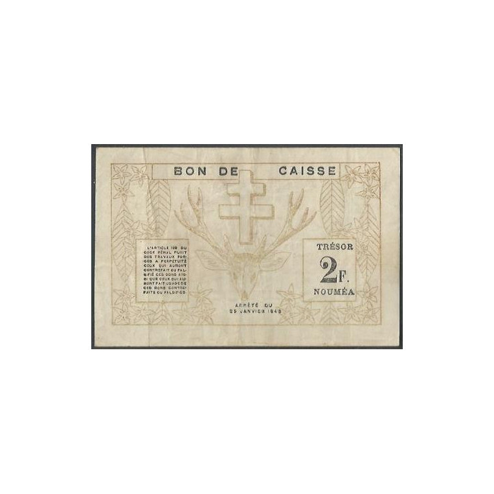 Nueva Caledonia 2 Francs 29 Mar 1943 P56 reverso