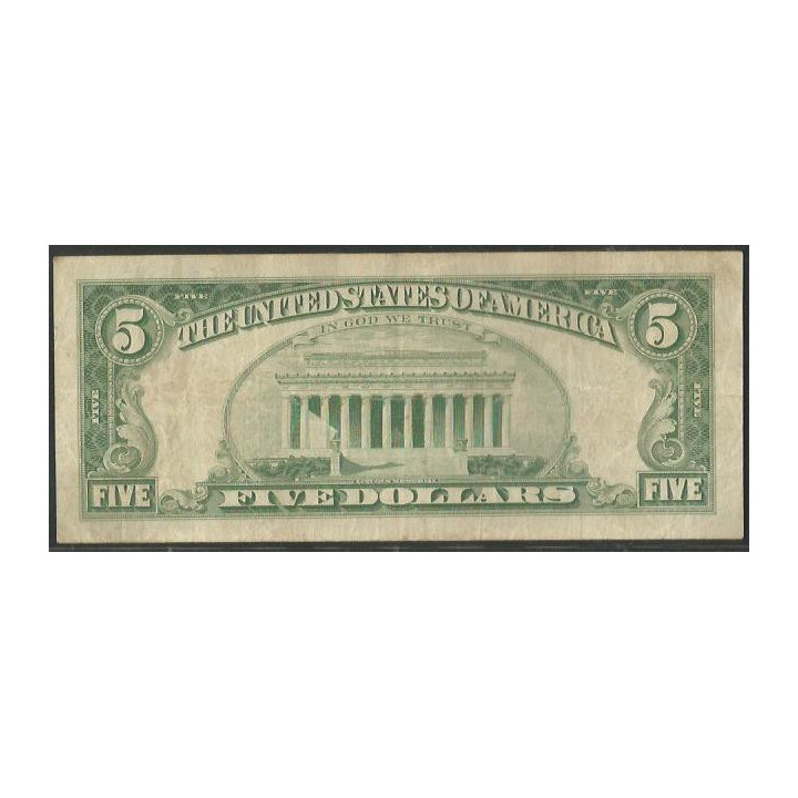 Estados Unidos 5 Dollars 1963 P383 reverso