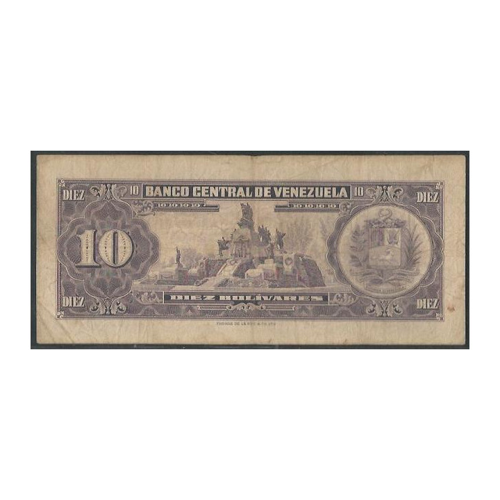 Venezuela 10 Bolivares 10 May 1966 U 7 Dig P45c reverso
