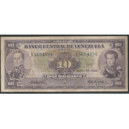 Venezuela 10 Bolivares 10 May 1966 X 7 Dig P45c
