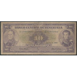 Venezuela 10 Bolivares 8 Ago 1967 A7 Dig P45d