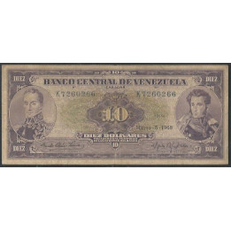 Venezuela 10 Bolivares 5 Mar 1968 K 7 Dig P45e