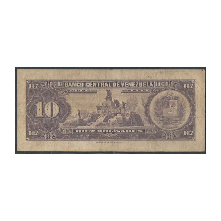 Venezuela 10 Bolivares 5 Mar 1968 K 7 Dig P45e reverso