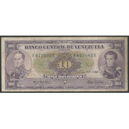 Venezuela 10 Bolivares 19 Nov 1968 F 7 Dig P45f