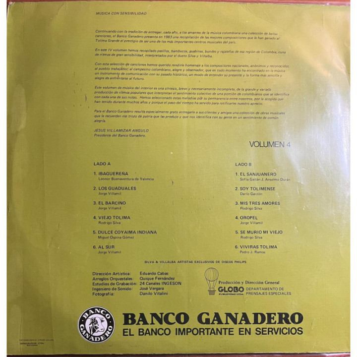 El Tolima Grande - Silva Y Villalba Un Homenaje Del Banco Ganadero Colombia reverso