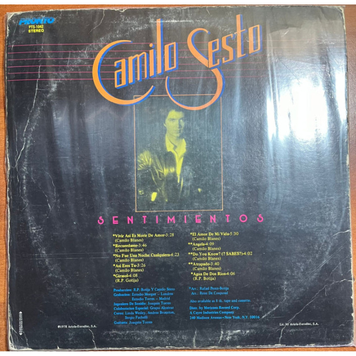 Camilo Sesto- Sentimientos - USA 1978 reverso