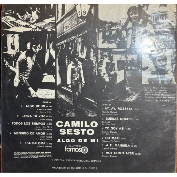 Camilo Sesto- Algo De Mi - Colombia 1972 reverso