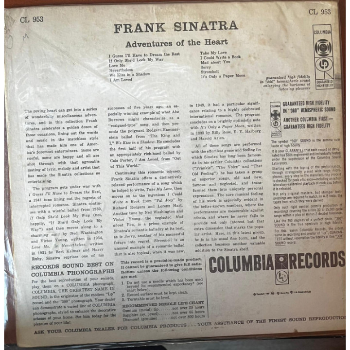 Frank Sinatra - Adventures of the heart - USA 1957 reverso