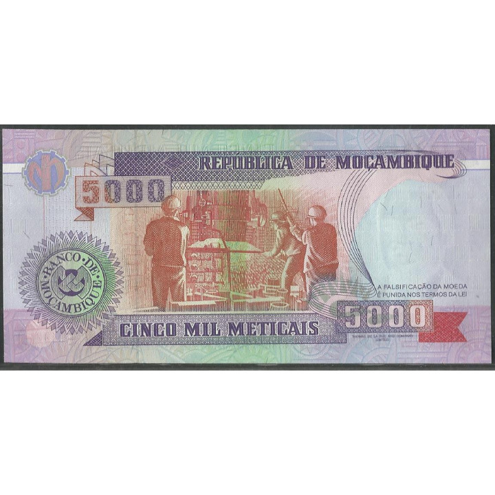 Mozambique 5.000 Meticais 16 Jun 1991 P136 reverso