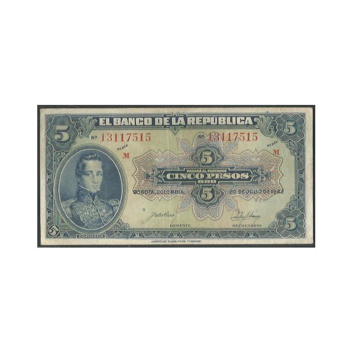 Billete de 5 Pesos 20 Jul 1942 BGW116