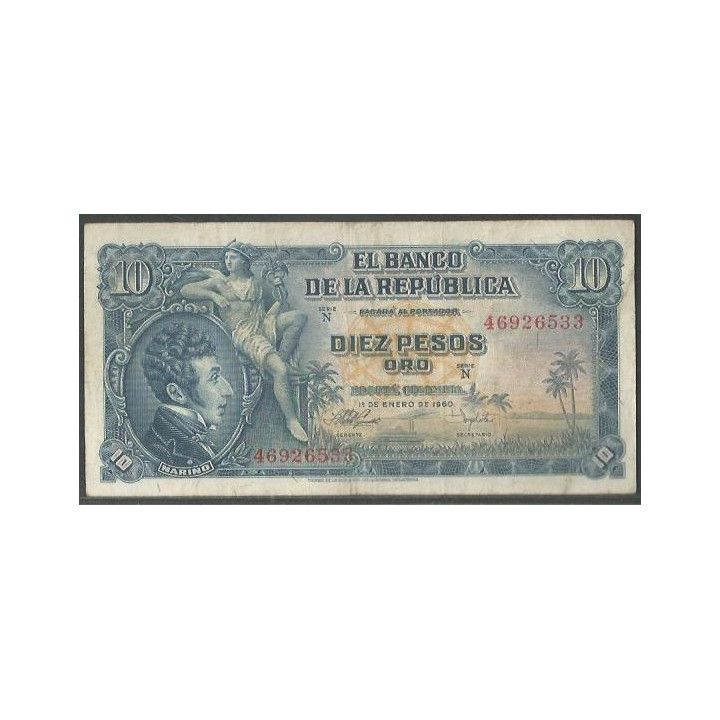 Billete de 10 Pesos 1 ene 1960 N46926533 BGW175