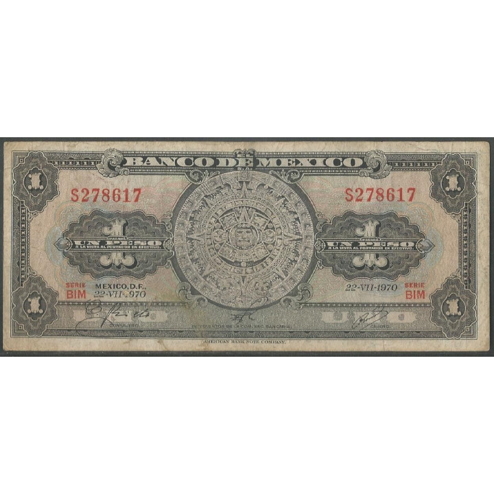 Mexico 1 Peso 22 Jul 1970 Serie BIM P59l