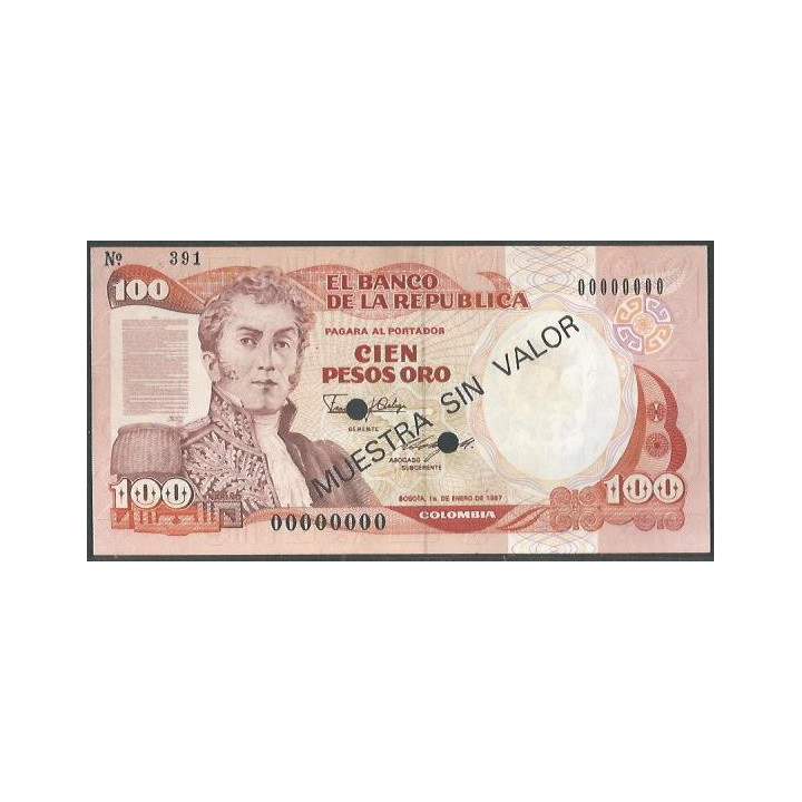 Billete de 100 Pesos 1 Ene 1987 "Muestra sin valor" BGW325s