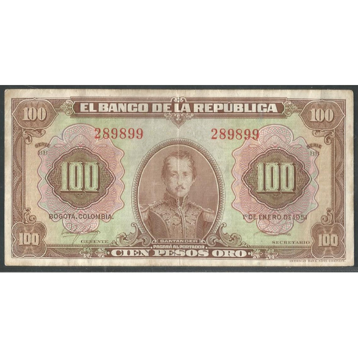 Billete de 100 Pesos 1 Ene 1951 6 Dig BGW289