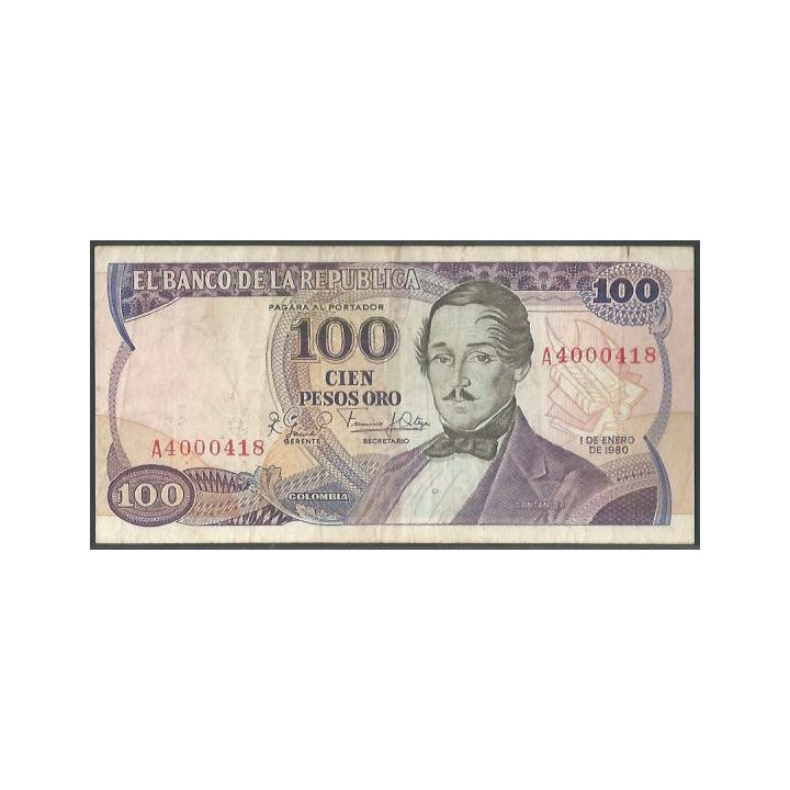 Billete de 100 Pesos 1 Ene 1980 Serie A BGW312