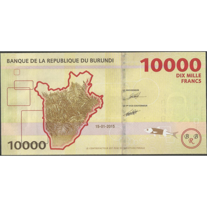 Burundi 10.000 Francs 1 Ene 2015 P54 reverso
