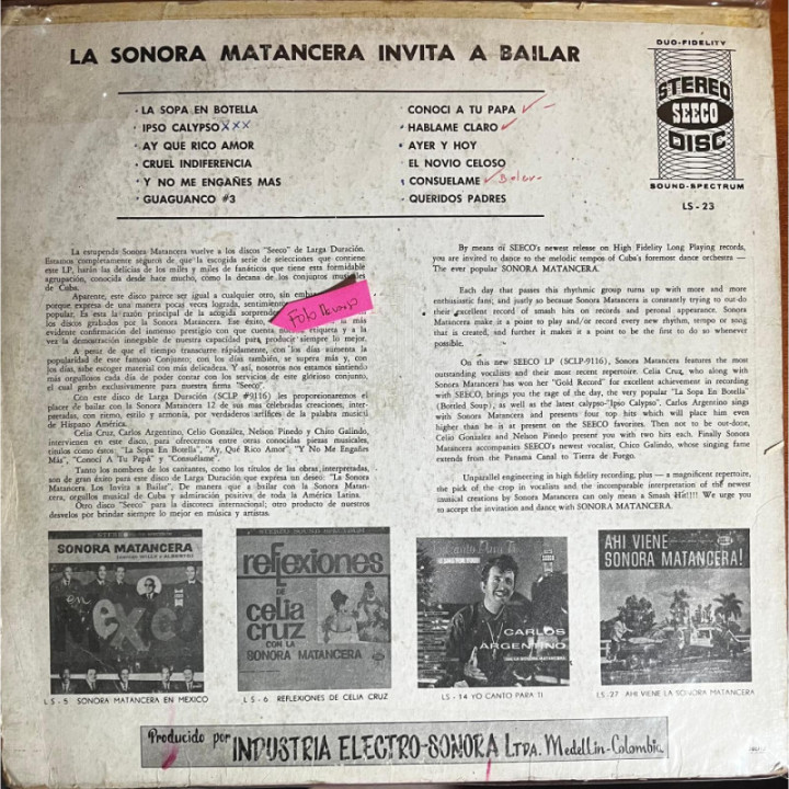 Sonora Matancera - Invita A Bailar reverso