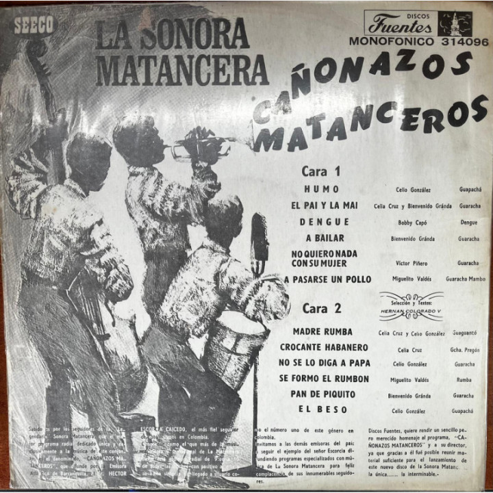 Sonora Matancera - Cañonazos Matanceros - Colombia reverso