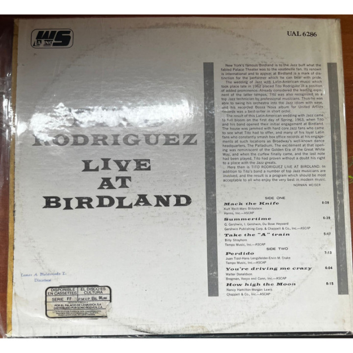 Tito Rodriguez - Live at Birdland - Colombia reverso