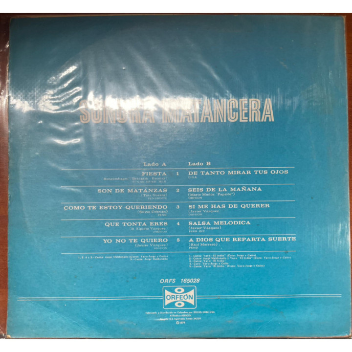 Sonora Matancera- ''Fiesta'' - Colombia reverso