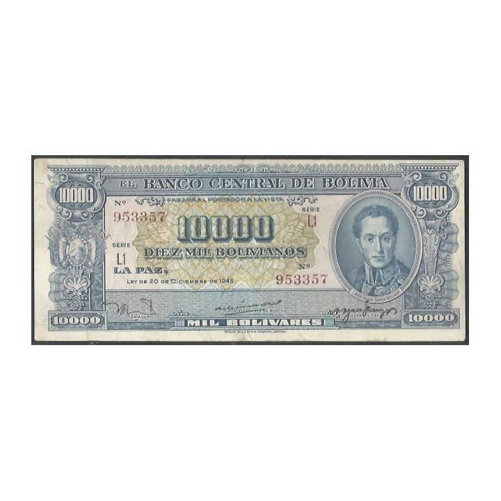 Bolivia 10.000 Bolivianos L 20 Dic 1945 Serie L1 P151