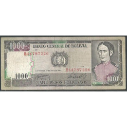 Bolivia 1.000 Pesos Bolivianos D 25 Jun 1982 Serie B P167a