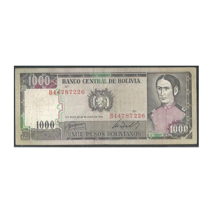 Bolivia 1.000 Pesos Bolivianos D 25 Jun 1982 Serie B P167a
