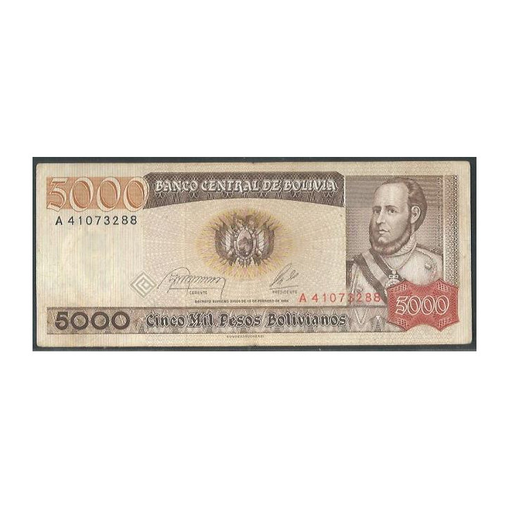 Bolivia 5.000 Pesos Bolivianos D 10 Feb 1984 Serie A P168a