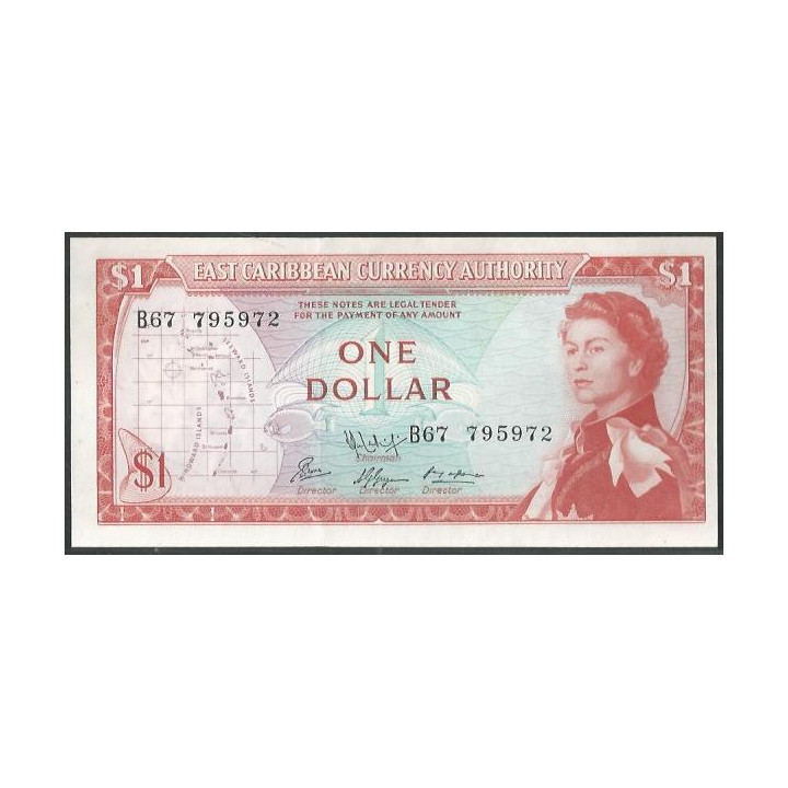 Estados del Caribe Oriental 1 Dollar ND1965 Firma 9 P13f