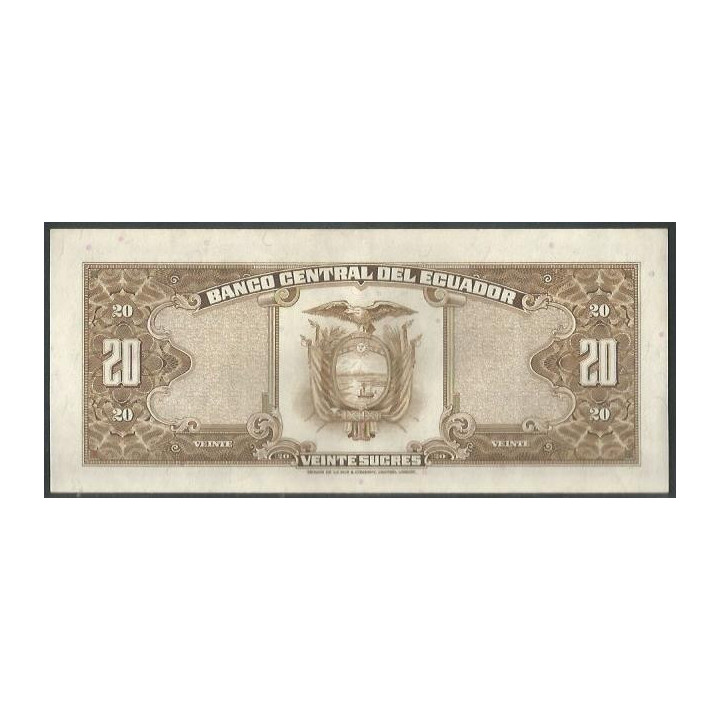 Ecuador 20 Sucres 24 May 1980 LF Firma 5 P115b reverso