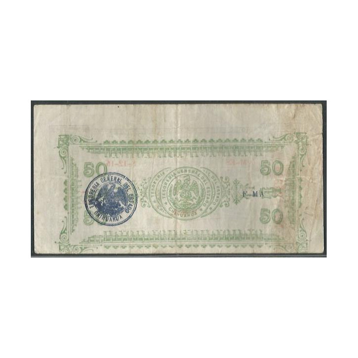 Mexico - El Estado de Chihuahua 50 Centavos 10 Feb 1914 Serie L Ps527a reverso