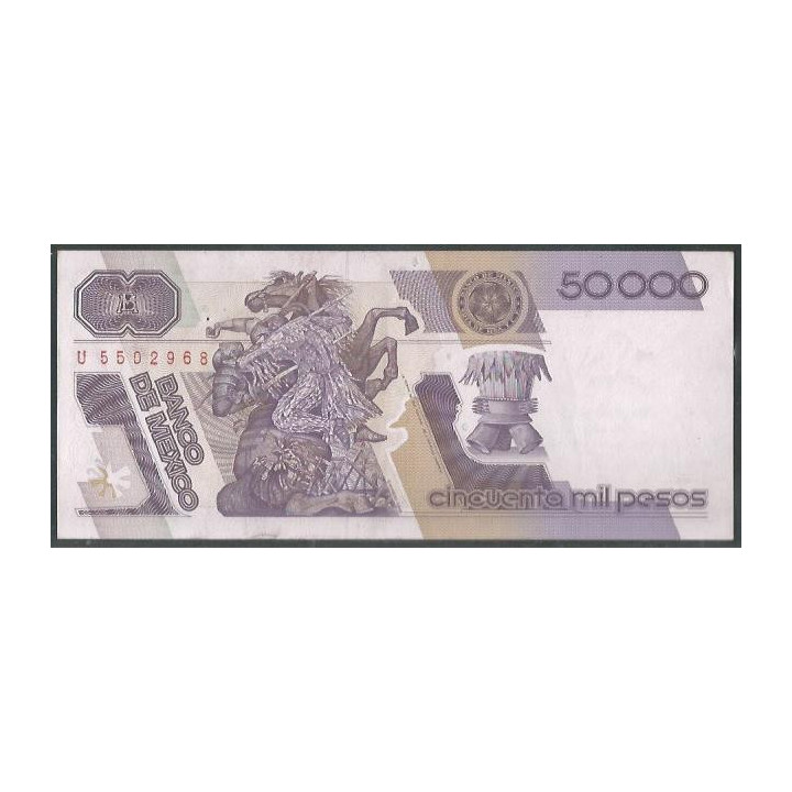 Mexico 50.000 Pesos 10 Ene 1990 Serie HA P93b reverso