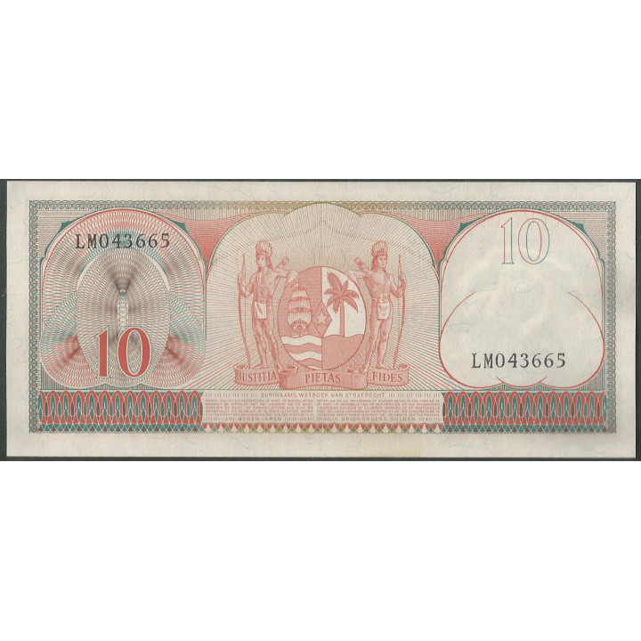 Suriname 10 Gulden 1 Sep 1963 P121b reverso