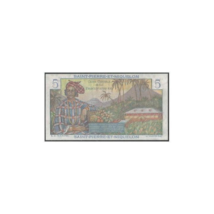 Saint Pierre & Michelon 5 Francs ND1950-60 P22 reverso
