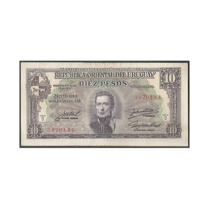 Uruguay 10 Pesos L1939 Serie D P37d