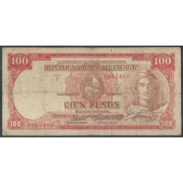 Uruguay 100 Pesos L1939 Serie D P39c