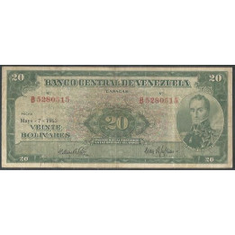 Venezuela 20 Bolivares 7 May 1963 B 7 Dig P43c