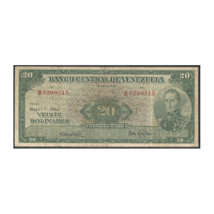 Venezuela 20 Bolivares 7 May 1963 B 7 Dig P43c
