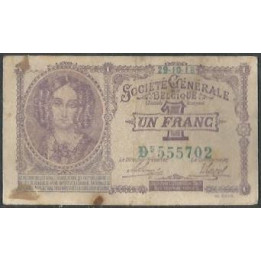 Belgica - Invasion Alemana WWI 1 Franc 29 Oct 1918 P86b