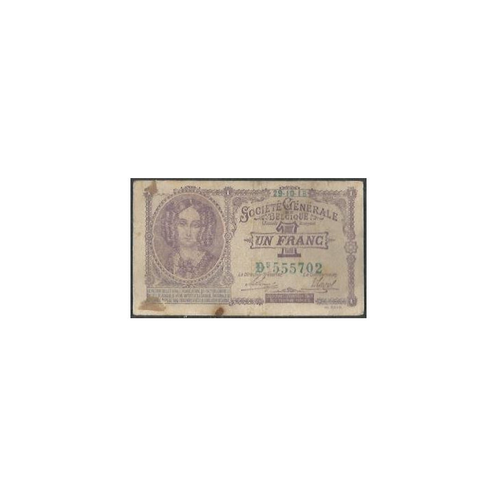 Belgica - Invasion Alemana WWI 1 Franc 29 Oct 1918 P86b