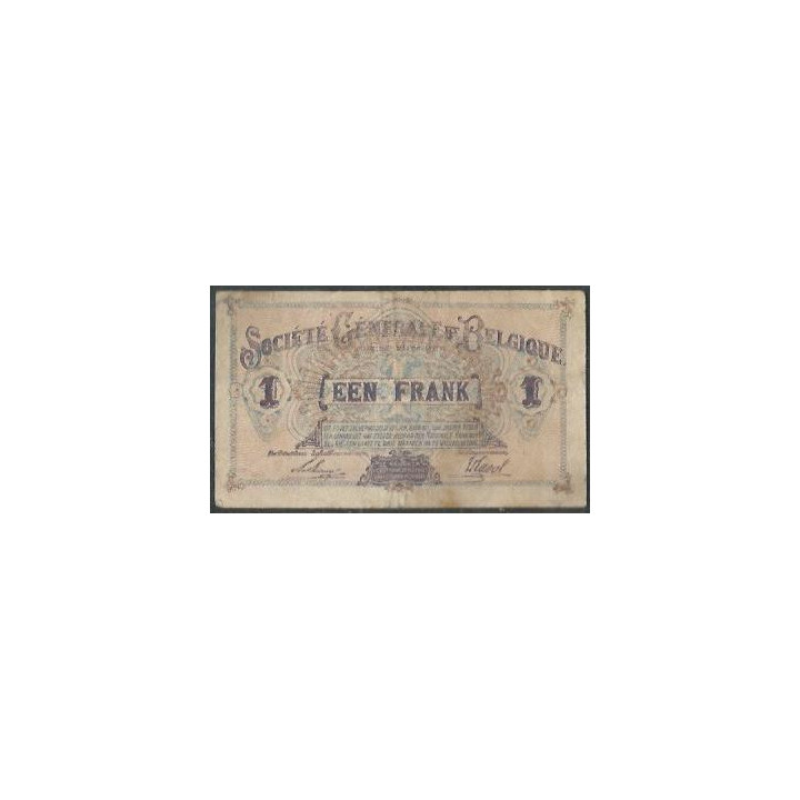 Belgica - Invasion Alemana WWI 1 Franc 29 Oct 1918 P86b reverso