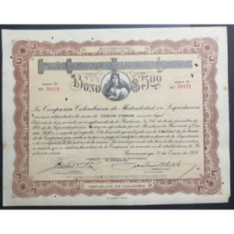 Compañia Colombiana de Mutualidad en Liquidacion 5 Pesos 17 Ene 1934