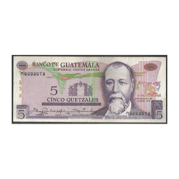 Guatemala 5 Quetzales 4 Ene 1978 Firma 3 P60c