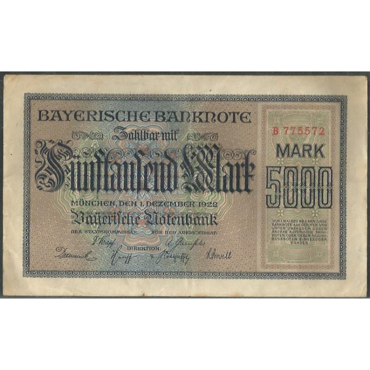 Alemania - Bavaria 5.000 Mark 1 Dic 1922 Ps925