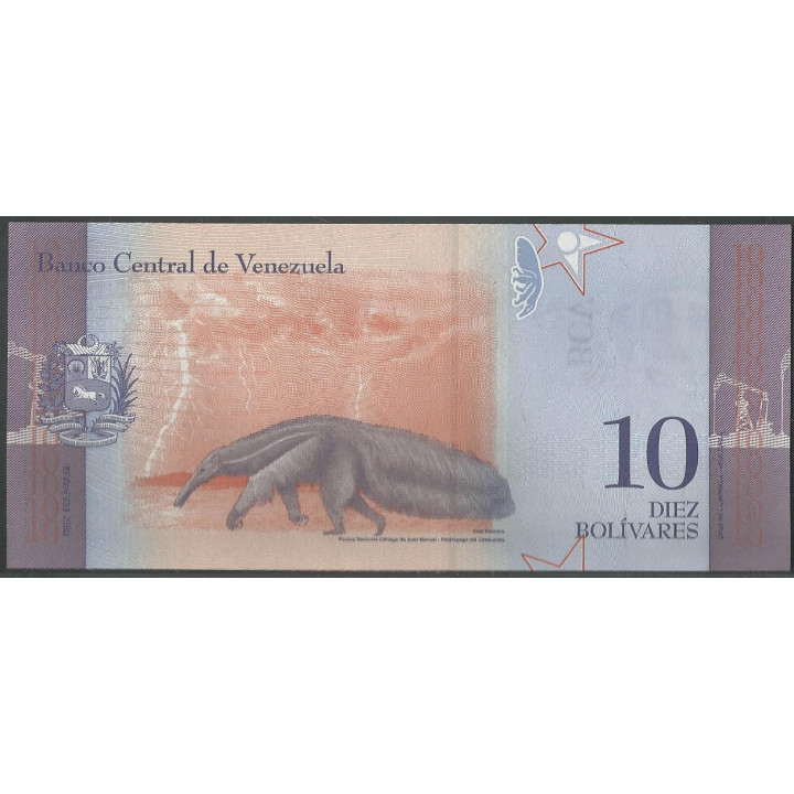 Venezuela 10 Bolivares 15 Ene 2018 C 8 Dig P103 reverso