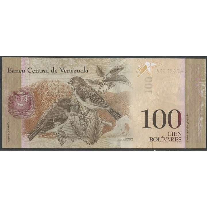 Venezuela 100 Bolivares 19 Dic 2008 B 8 Dig P93b reverso