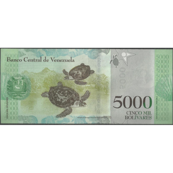 Venezuela 5.000 Bolivares 18 Ago 2016 A 8 Dig P97a reverso