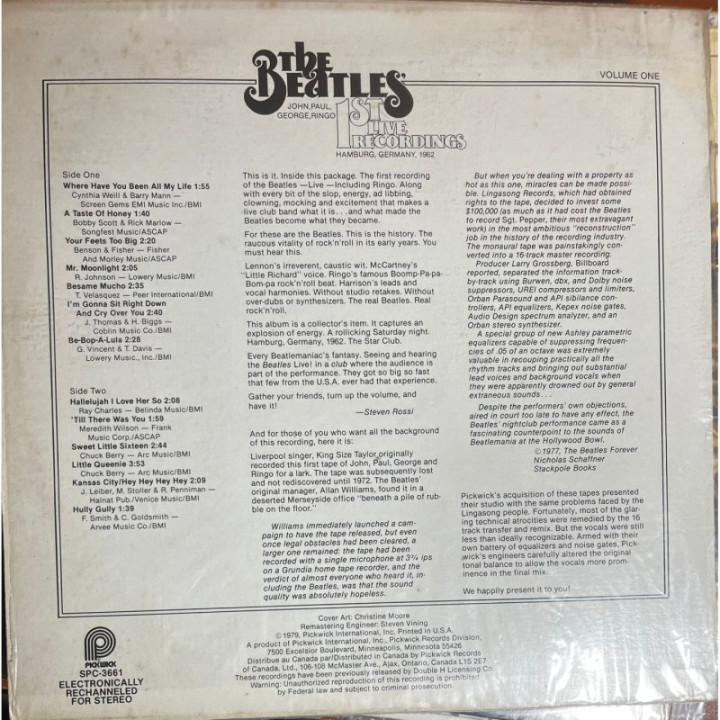 The Beatles - 1st Live Recordings in Hamburg Volume one reverso