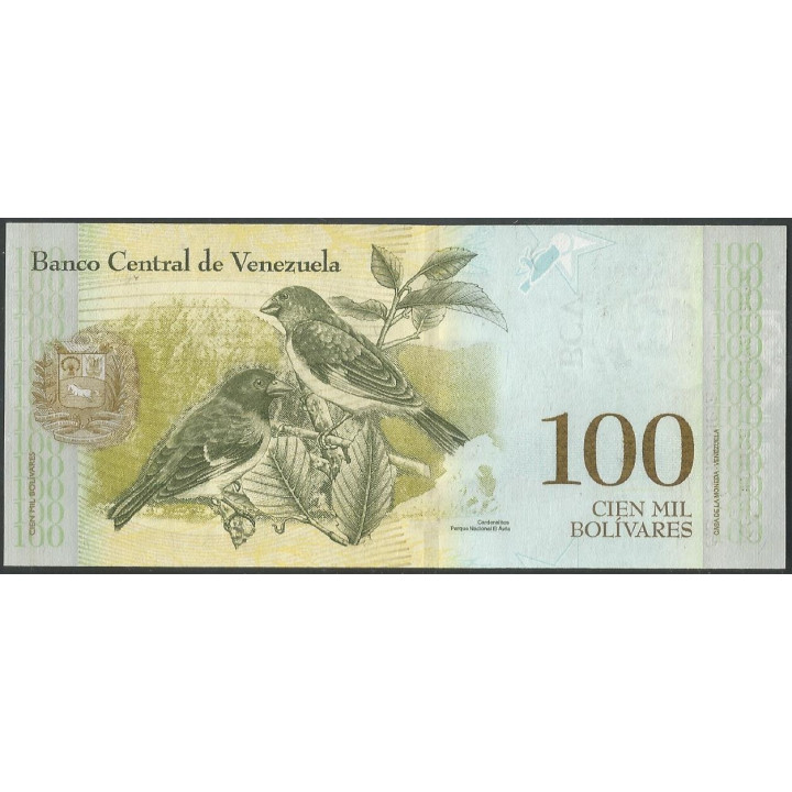Venezuela 100.000 Bolivares 13 Dic 2017 B 8 Dig P100b reverso