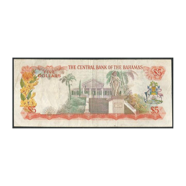 Bahamas 5 Dollars L1974 P37a reverso